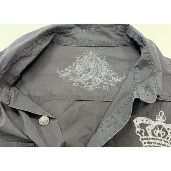 7 Diamonds Button Up Shirt Mens Med Black Embroidered‎ Crown Graphic Print Back - Picture 6 of 8